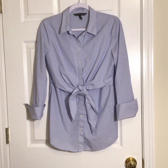 White House Black Market Tops - White House Black Market Blue & White Stripe Top with Front Tie Size 8